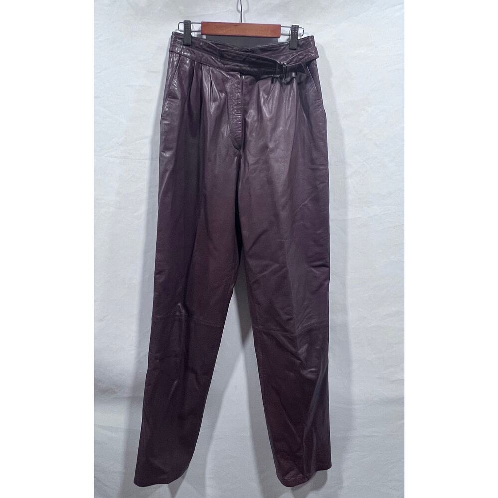 Vintage‎ Women's Brown Leather Pleated High Waisted Trouser Pants Size 28x31